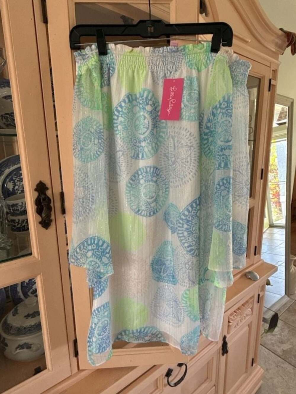 Lilly Pulitzer Off-the-Shoulder Abi Silk dress in Dune Our Thing Print